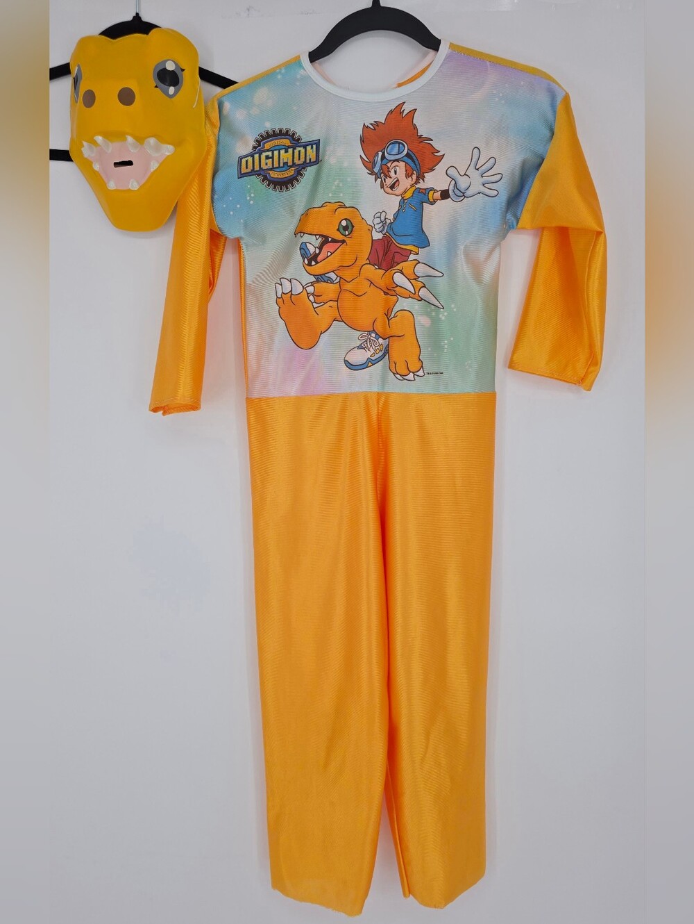 Vintage 1999 Digimon Agumon Halloween Costume Mask Rubie's USA Kids Medium